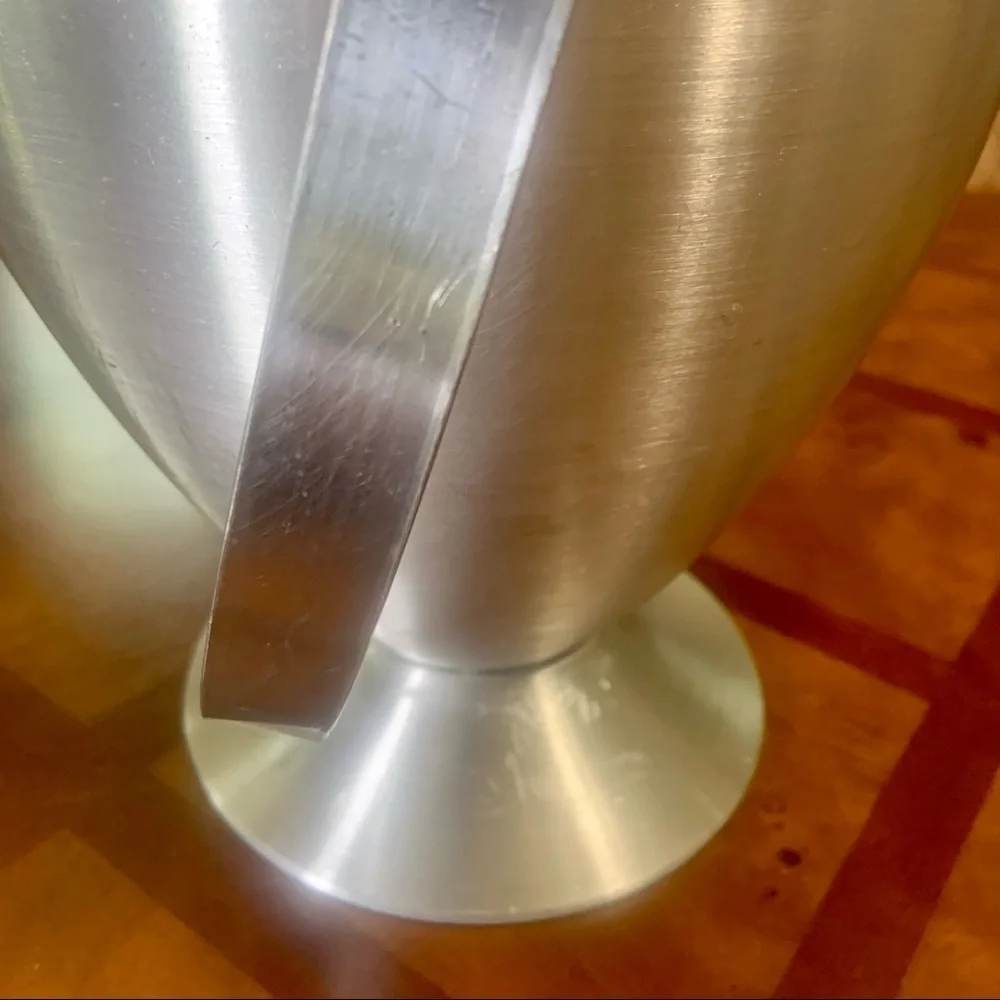 Vintage Mid Century Modern Brushed Stainless Steel Ice Bucket & Strainer